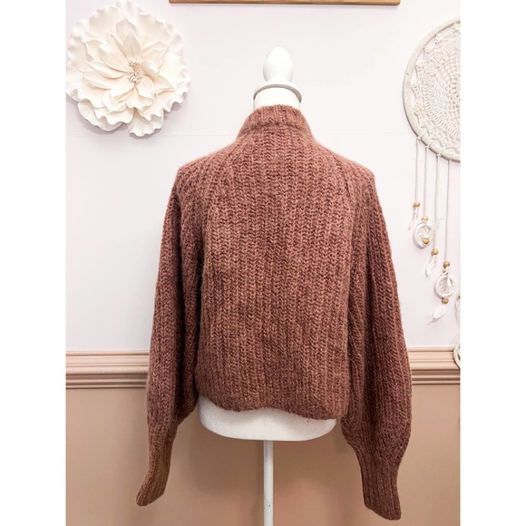 H&M Dusty Rose Boxy Cropped Alpaca Wool Blend Cardigan Sz Small - Picture 3 of 5